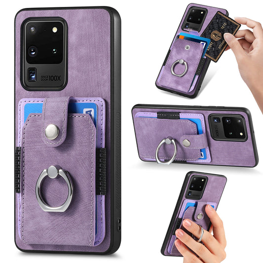 Phone Case for Samsung Galaxy S20 Ultra Card Holder Kickstand Slim Case PU Leather TPU PC Cover - Light Purple