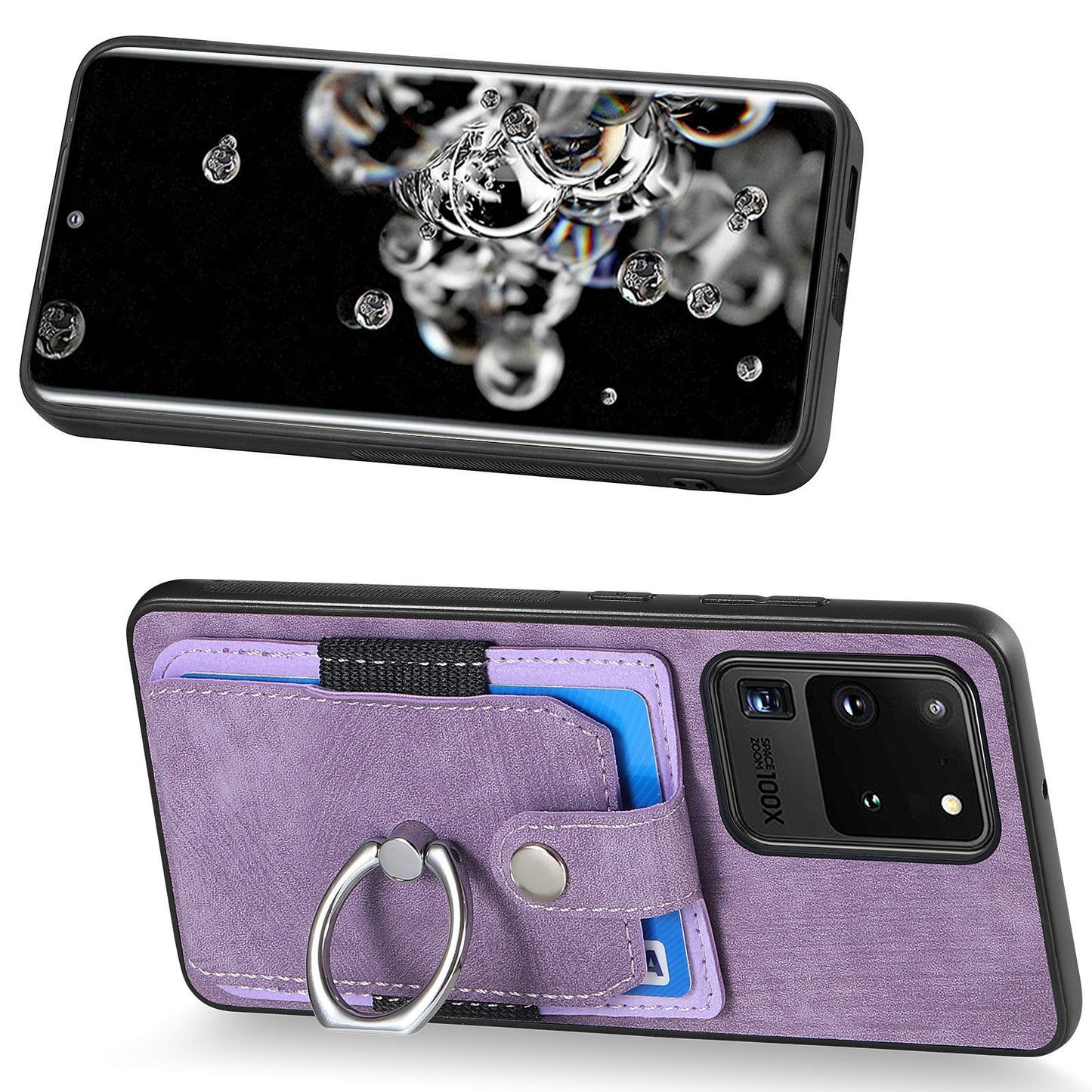 Phone Case for Samsung Galaxy S20 Ultra Card Holder Kickstand Slim Case PU Leather TPU PC Cover - Light Purple
