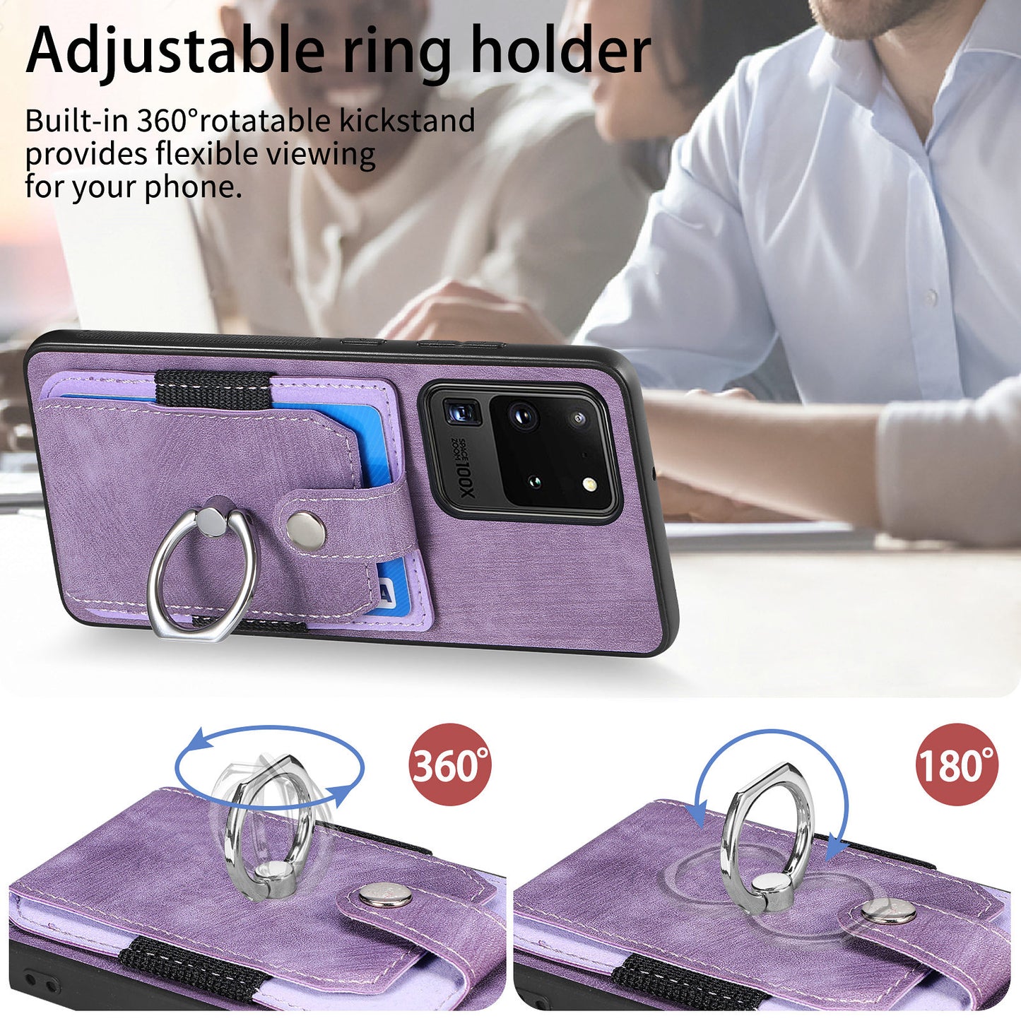 Phone Case for Samsung Galaxy S20 Ultra Card Holder Kickstand Slim Case PU Leather TPU PC Cover - Light Purple