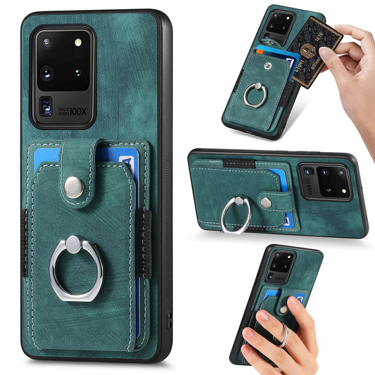 Phone Case for Samsung Galaxy S20 Ultra Card Holder Kickstand Slim Case PU Leather TPU PC Cover - Green
