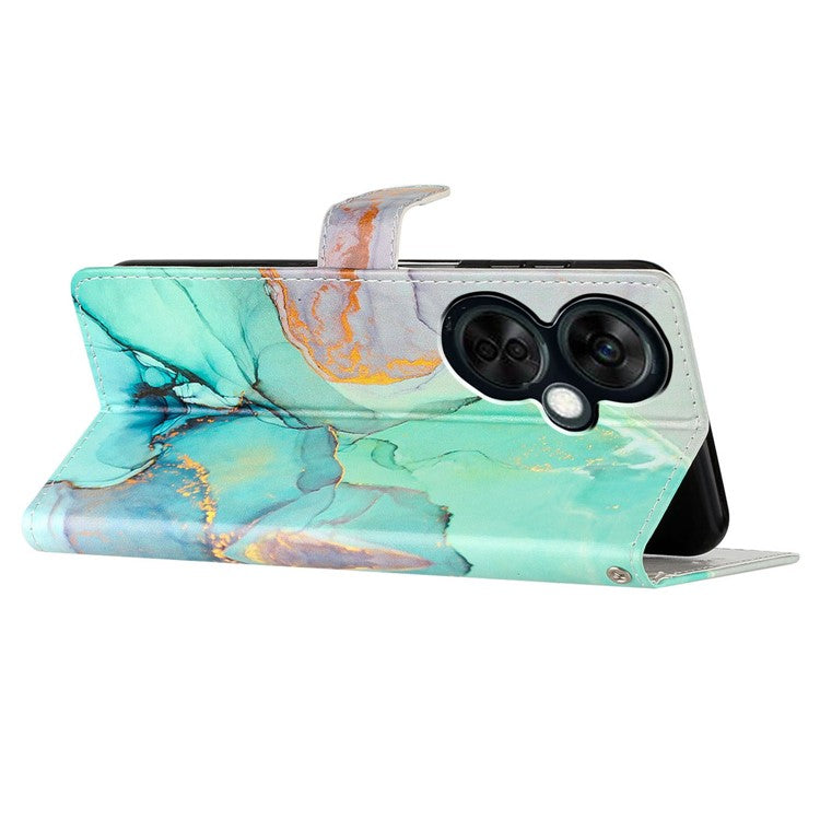 For OnePlus Nord CE 3 Lite 5G / Nord N30 5G Pattern Printing PU Leather Phone Case Stand Wallet Flip Protective Cover - Green Marble