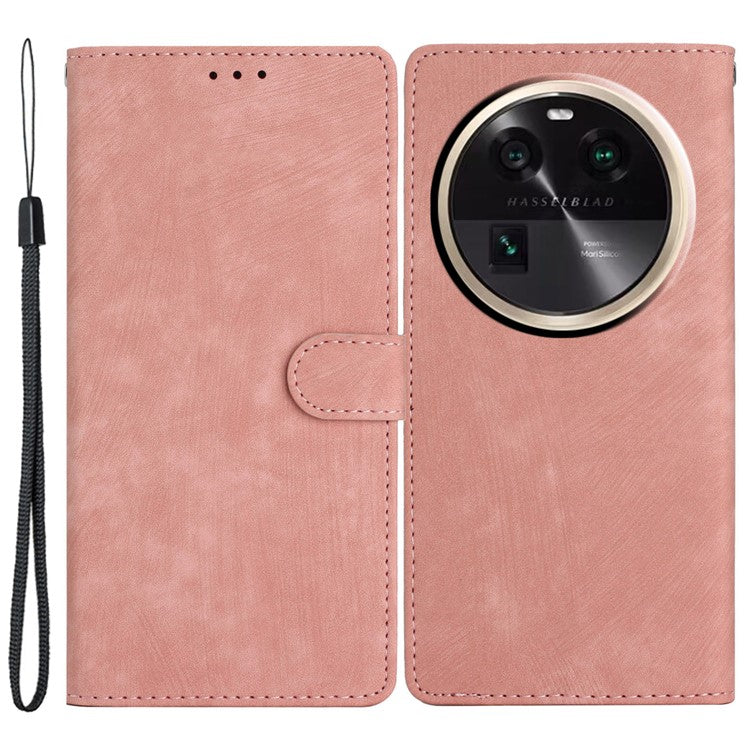 PU Leather Phone Case for Oppo Find X6 , Shockproof Skin-touch Wallet Stand Cover - Rose Gold