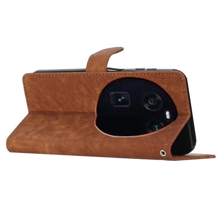 PU Leather Phone Case for Oppo Find X6 , Shockproof Skin-touch Wallet Stand Cover - Brown