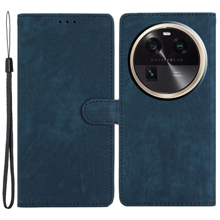 PU Leather Phone Case for Oppo Find X6 , Shockproof Skin-touch Wallet Stand Cover - Blue