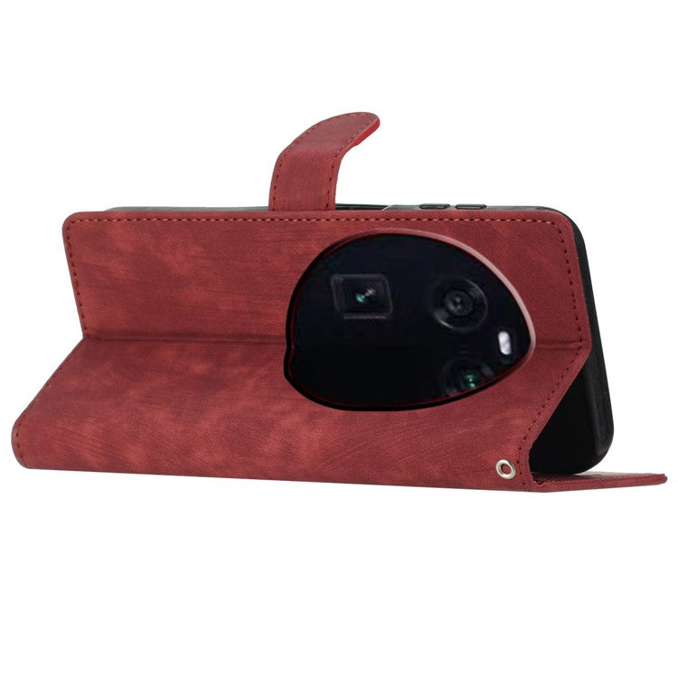 PU Leather Phone Case for Oppo Find X6 , Shockproof Skin-touch Wallet Stand Cover - Red