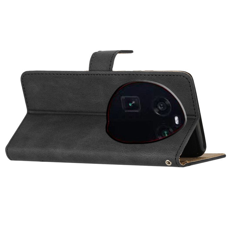 Stand Cover for Oppo Find X6 Pro Anti-drop Wallet Leather Phone Case Crazy Horse Texture Imprinted Lines Shell - Black
