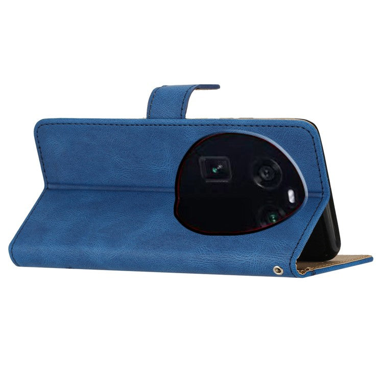 Stand Cover for Oppo Find X6 Pro Anti-drop Wallet Leather Phone Case Crazy Horse Texture Imprinted Lines Shell - Blue