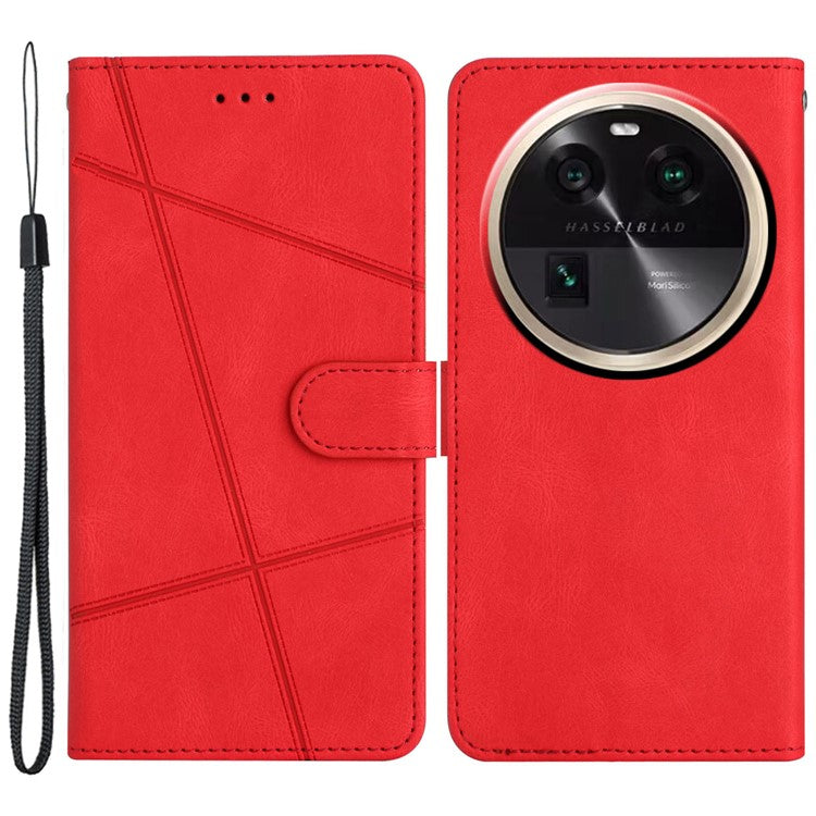 Stand Cover for Oppo Find X6 Pro Anti-drop Wallet Leather Phone Case Crazy Horse Texture Imprinted Lines Shell - Red
