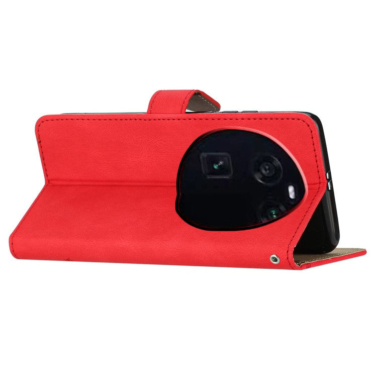 Stand Cover for Oppo Find X6 Pro Anti-drop Wallet Leather Phone Case Crazy Horse Texture Imprinted Lines Shell - Red