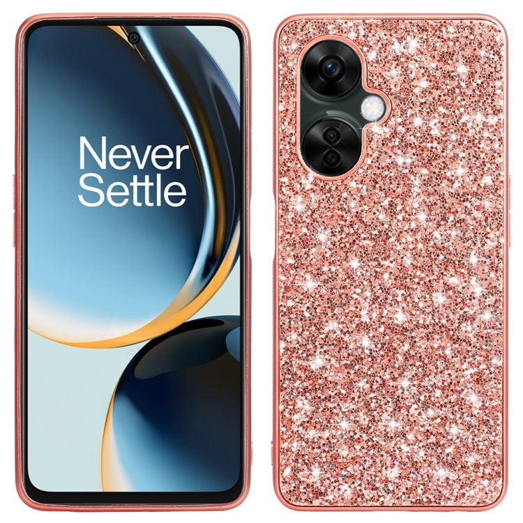 For OnePlus Nord CE3 5G Shiny Glitter Sequins Protective Cover Electroplating TPU Frame Hard PC Phone Case - Rose Gold