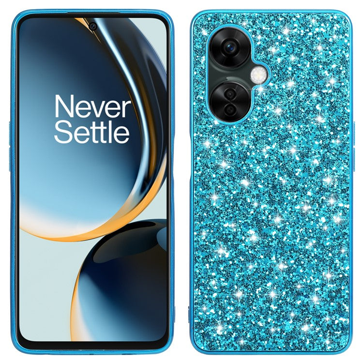 For OnePlus Nord CE3 5G Shiny Glitter Sequins Protective Cover Electroplating TPU Frame Hard PC Phone Case - Blue