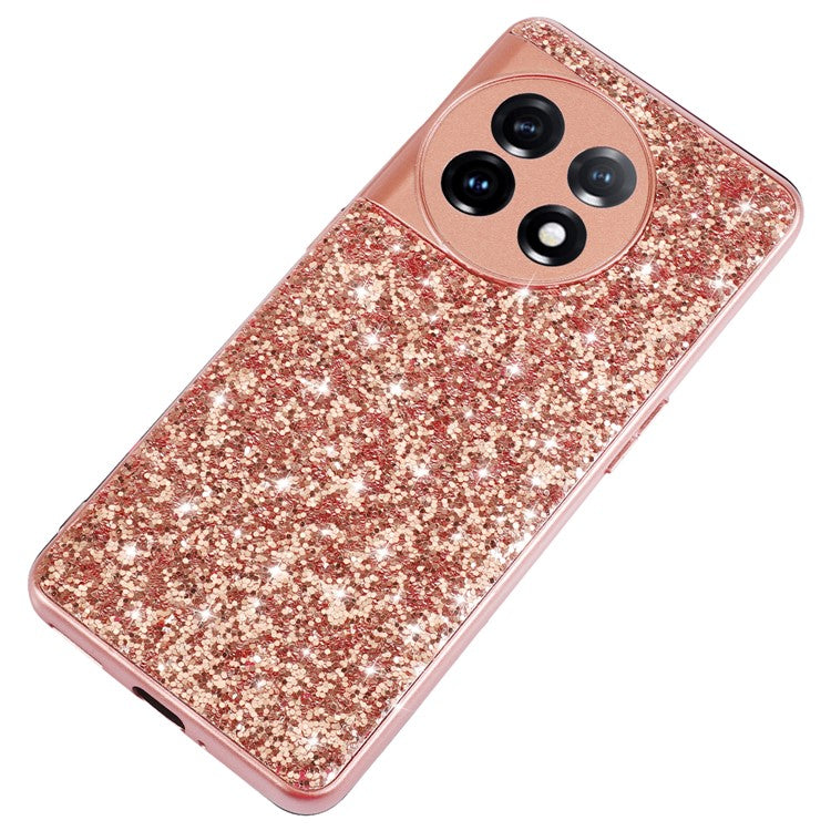 Protective Cover for OnePlus 11 5G Shiny Glitter Sequins Electroplating TPU Frame Hard PC Phone Case - Rose Gold