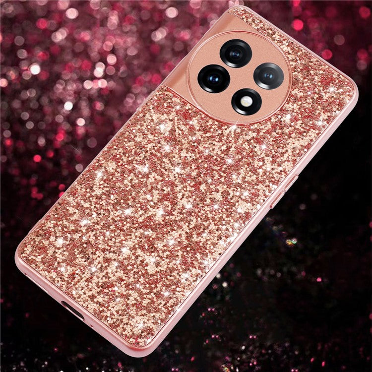Protective Cover for OnePlus 11 5G Shiny Glitter Sequins Electroplating TPU Frame Hard PC Phone Case - Rose Gold