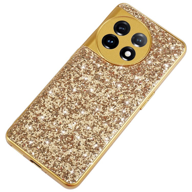 Protective Cover for OnePlus 11 5G Shiny Glitter Sequins Electroplating TPU Frame Hard PC Phone Case - Gold