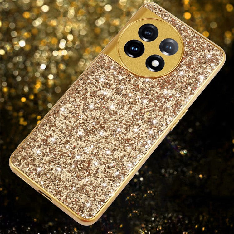 Protective Cover for OnePlus 11 5G Shiny Glitter Sequins Electroplating TPU Frame Hard PC Phone Case - Gold