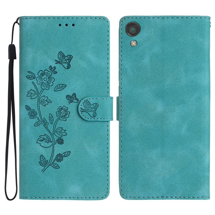 For Sony Xperia L1 Flower Imprint Cover Leather Wallet Stand Shockproof Cell Phone Case - Sky Blue