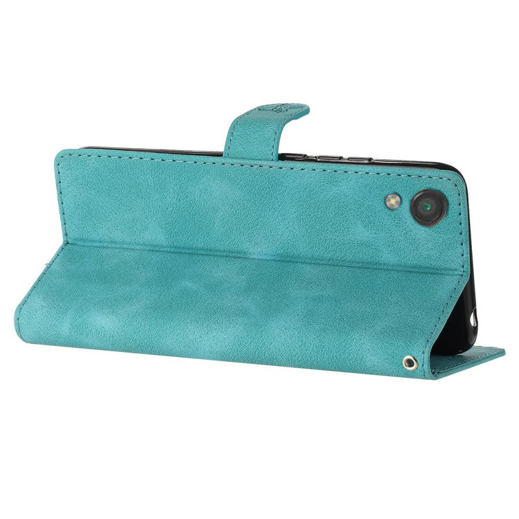 For Sony Xperia L1 Flower Imprint Cover Leather Wallet Stand Shockproof Cell Phone Case - Sky Blue