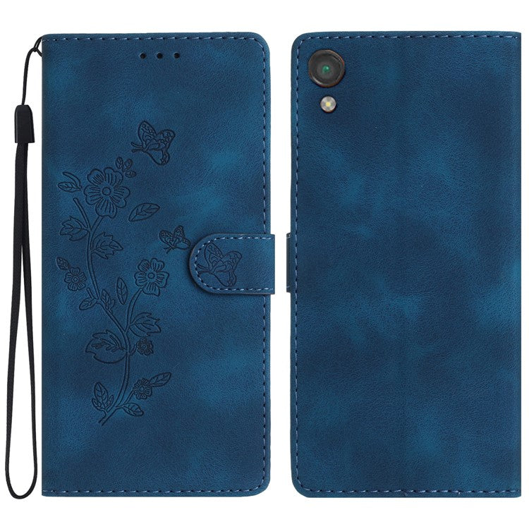 For Sony Xperia L1 Flower Imprint Cover Leather Wallet Stand Shockproof Cell Phone Case - Blue