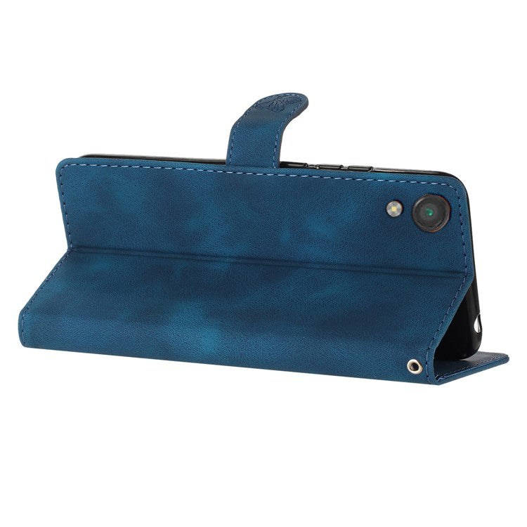 For Sony Xperia L1 Flower Imprint Cover Leather Wallet Stand Shockproof Cell Phone Case - Blue