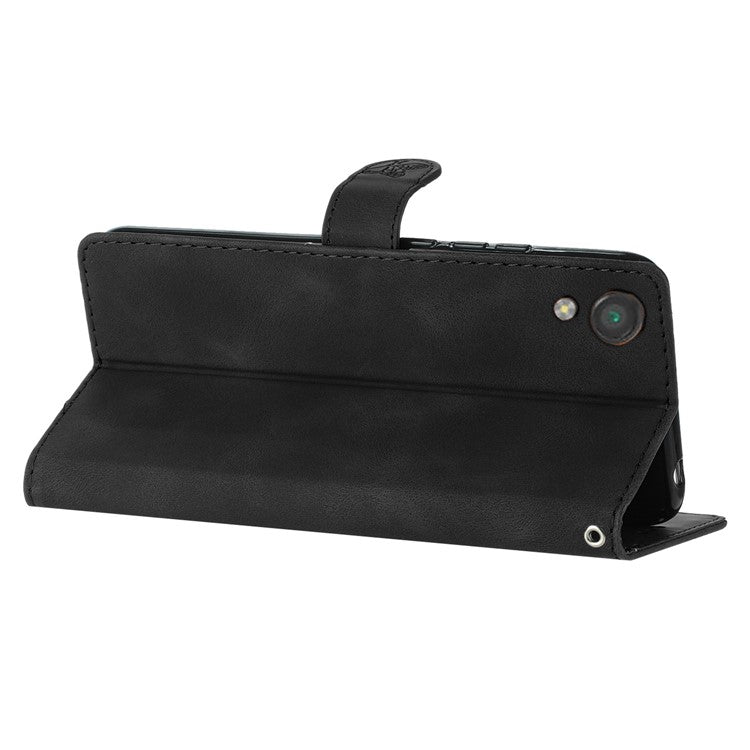 For Sony Xperia L1 Flower Imprint Cover Leather Wallet Stand Shockproof Cell Phone Case - Black