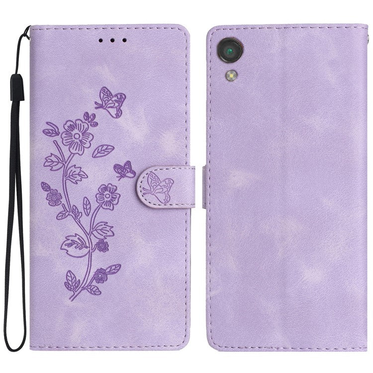 For Sony Xperia L1 Flower Imprint Cover Leather Wallet Stand Shockproof Cell Phone Case - Purple