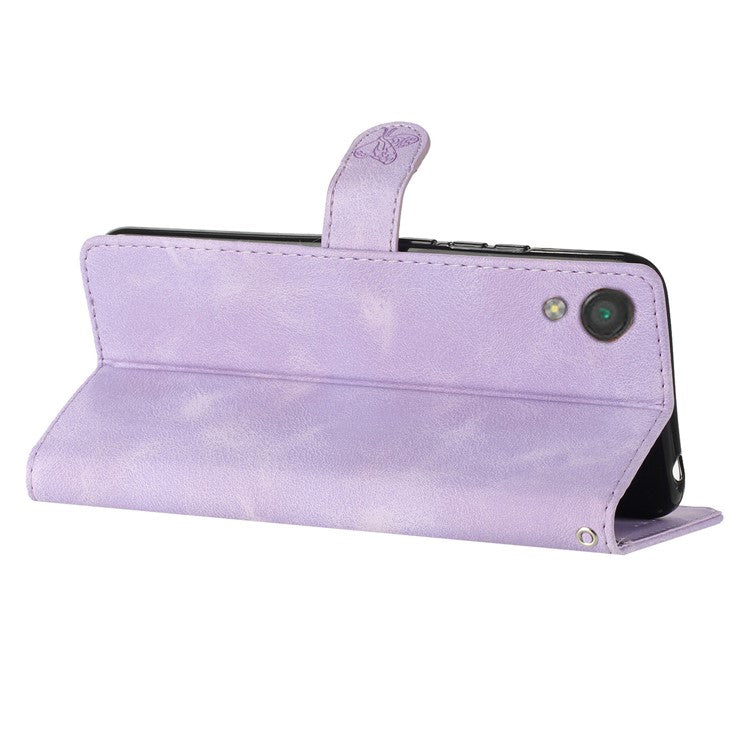 For Sony Xperia L1 Flower Imprint Cover Leather Wallet Stand Shockproof Cell Phone Case - Purple