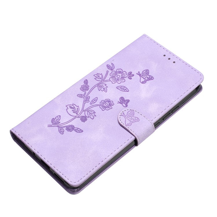 For Sony Xperia L1 Flower Imprint Cover Leather Wallet Stand Shockproof Cell Phone Case - Purple