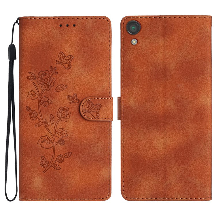 For Sony Xperia L1 Flower Imprint Cover Leather Wallet Stand Shockproof Cell Phone Case - Brown