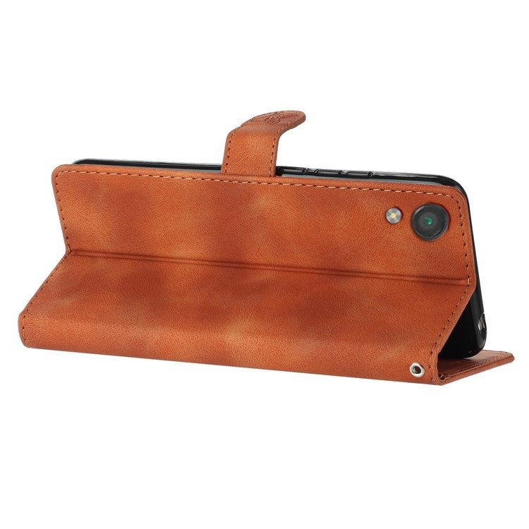 For Sony Xperia L1 Flower Imprint Cover Leather Wallet Stand Shockproof Cell Phone Case - Brown