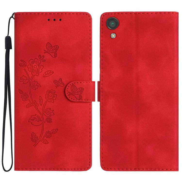 For Sony Xperia L1 Flower Imprint Cover Leather Wallet Stand Shockproof Cell Phone Case - Red