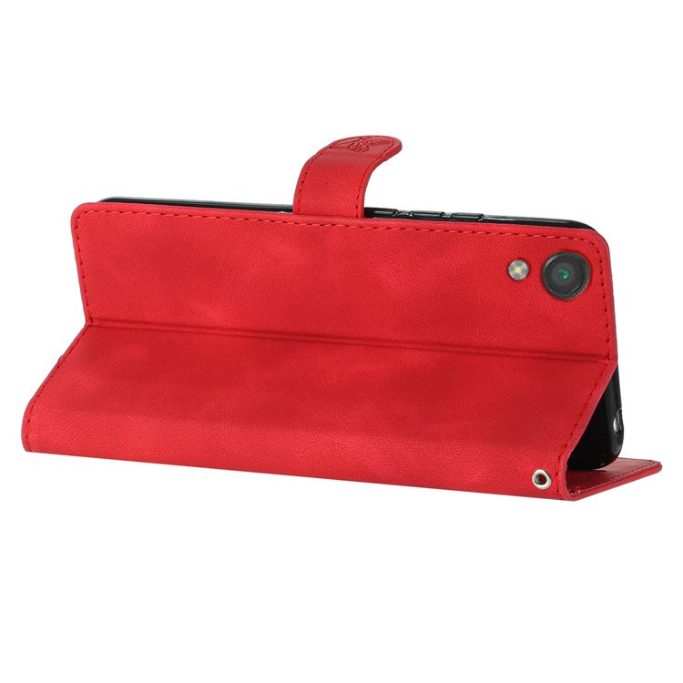 For Sony Xperia L1 Flower Imprint Cover Leather Wallet Stand Shockproof Cell Phone Case - Red