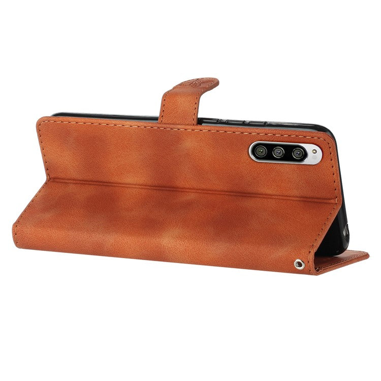 Flower Imprint Leather Case for Sony Xperia 5 , Wallet Stand Mobile Phone Protective Cover - Brown