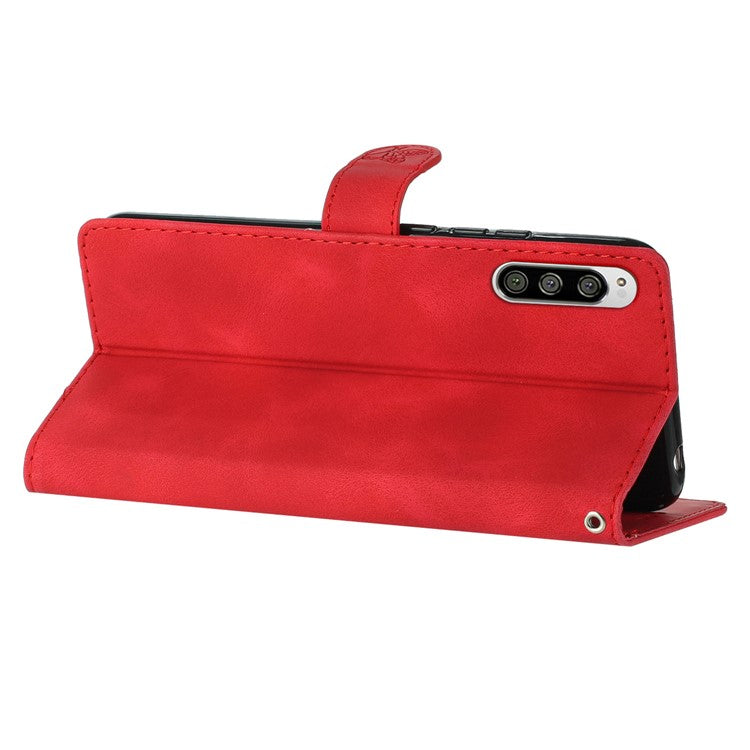 Flower Imprint Leather Case for Sony Xperia 5 , Wallet Stand Mobile Phone Protective Cover - Red