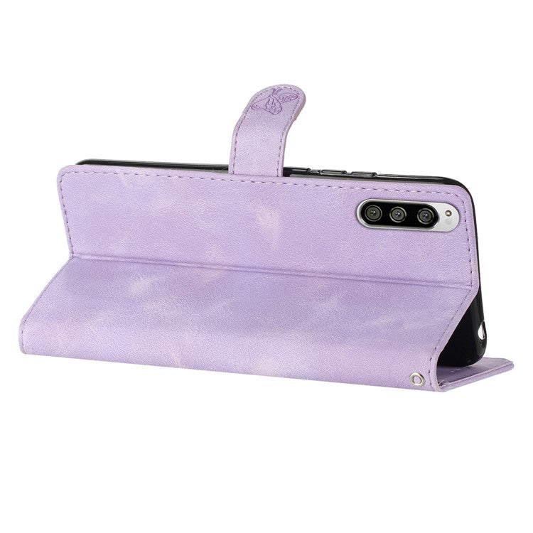 Flower Imprint Leather Case for Sony Xperia 5 , Wallet Stand Mobile Phone Protective Cover - Purple