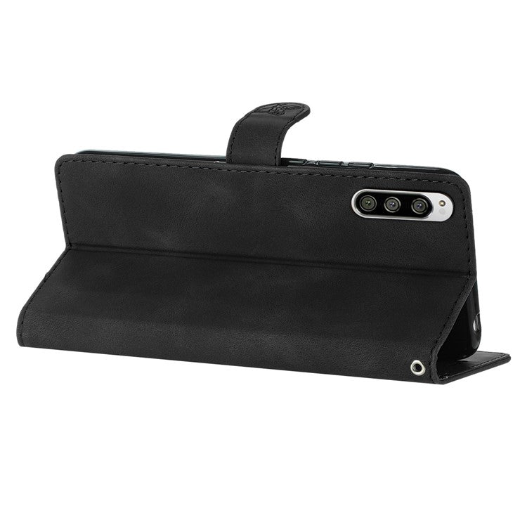 Flower Imprint Leather Case for Sony Xperia 5 , Wallet Stand Mobile Phone Protective Cover - Black