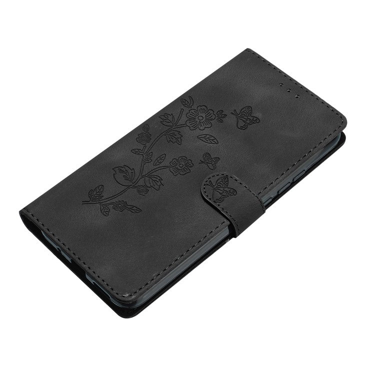 Flower Imprint Leather Case for Sony Xperia 5 , Wallet Stand Mobile Phone Protective Cover - Black