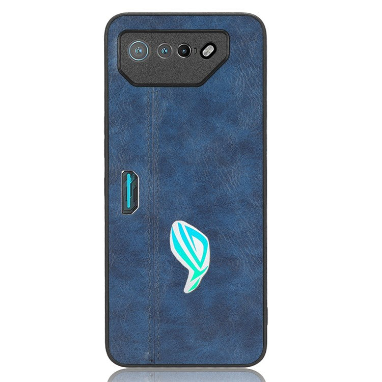 For Asus ROG Phone 7 5G Leather Coated TPU+PC Phone Case Cowhide Texture Anti-Scratch Cover - Blue
