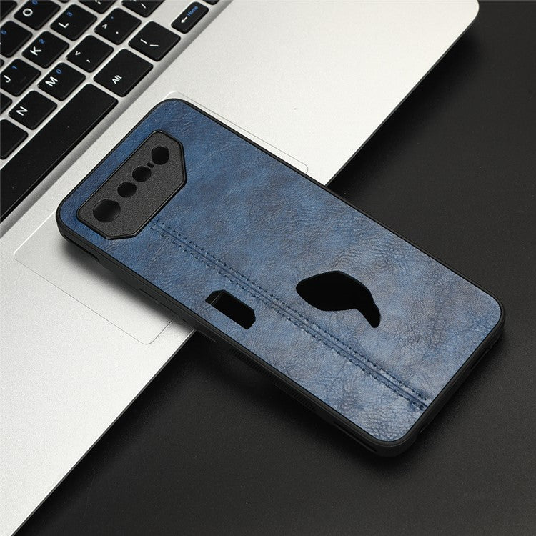For Asus ROG Phone 7 5G Leather Coated TPU+PC Phone Case Cowhide Texture Anti-Scratch Cover - Blue