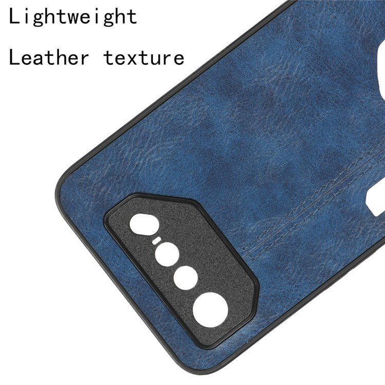 For Asus ROG Phone 7 5G Leather Coated TPU+PC Phone Case Cowhide Texture Anti-Scratch Cover - Blue