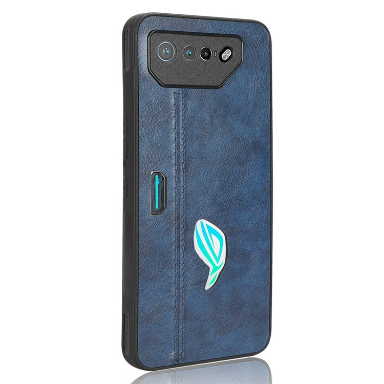 For Asus ROG Phone 7 5G Leather Coated TPU+PC Phone Case Cowhide Texture Anti-Scratch Cover - Blue