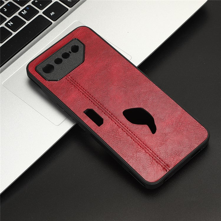 For Asus ROG Phone 7 5G Leather Coated TPU+PC Phone Case Cowhide Texture Anti-Scratch Cover - Red