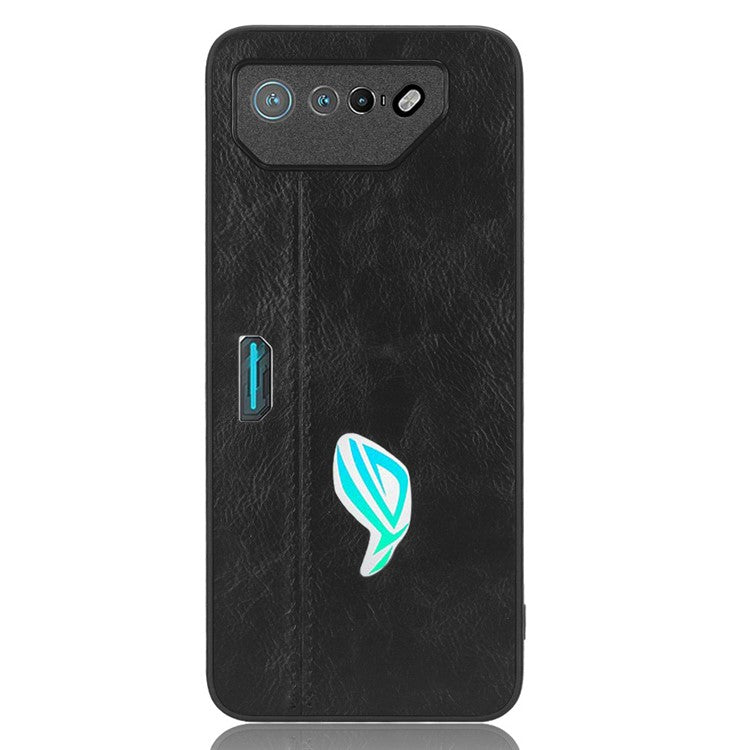 For Asus ROG Phone 7 5G Leather Coated TPU+PC Phone Case Cowhide Texture Anti-Scratch Cover - Black