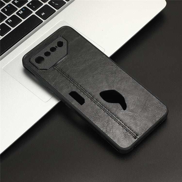 For Asus ROG Phone 7 5G Leather Coated TPU+PC Phone Case Cowhide Texture Anti-Scratch Cover - Black