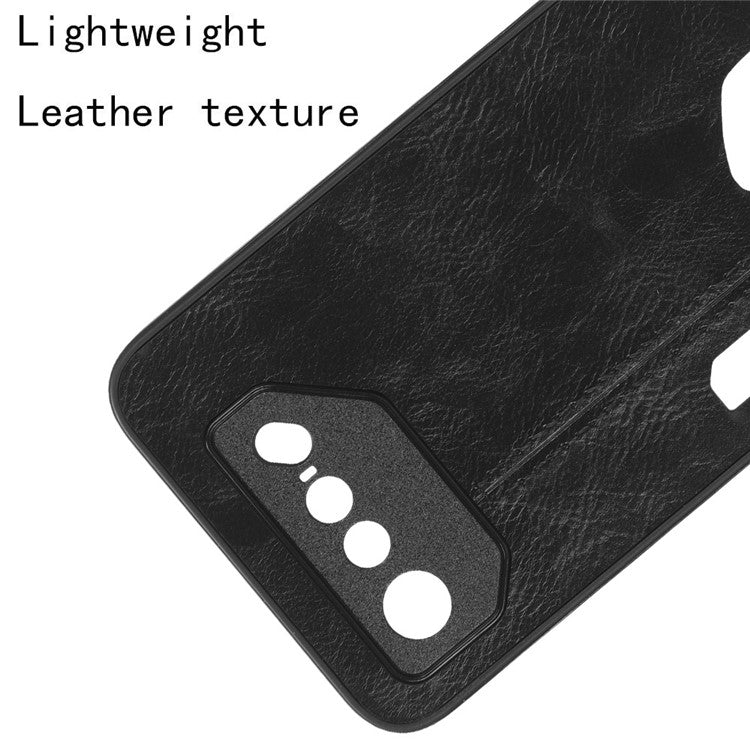 For Asus ROG Phone 7 5G Leather Coated TPU+PC Phone Case Cowhide Texture Anti-Scratch Cover - Black