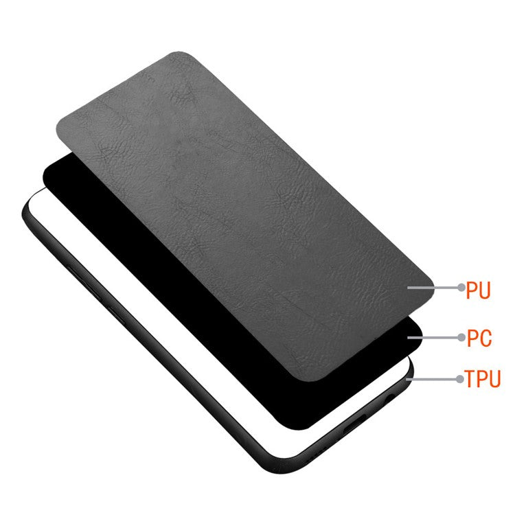 For Asus ROG Phone 7 5G Leather Coated TPU+PC Phone Case Cowhide Texture Anti-Scratch Cover - Black