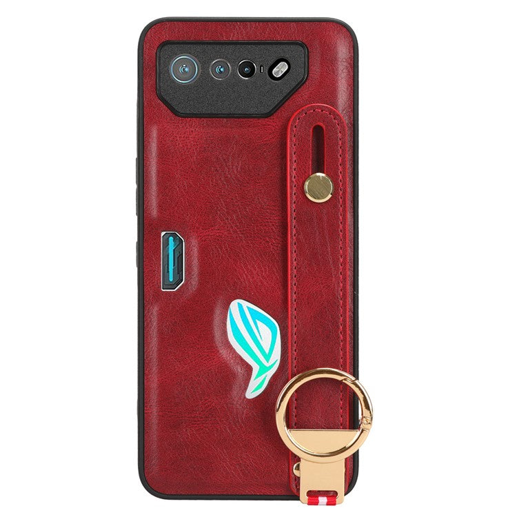 For Asus ROG Phone 7 5G Wristband Kickstand Phone Case PU Leather Coated PC+TPU Cover with Bottle Opener - Red