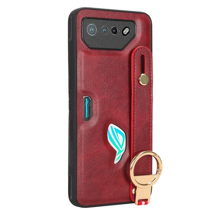For Asus ROG Phone 7 5G Wristband Kickstand Phone Case PU Leather Coated PC+TPU Cover with Bottle Opener - Red