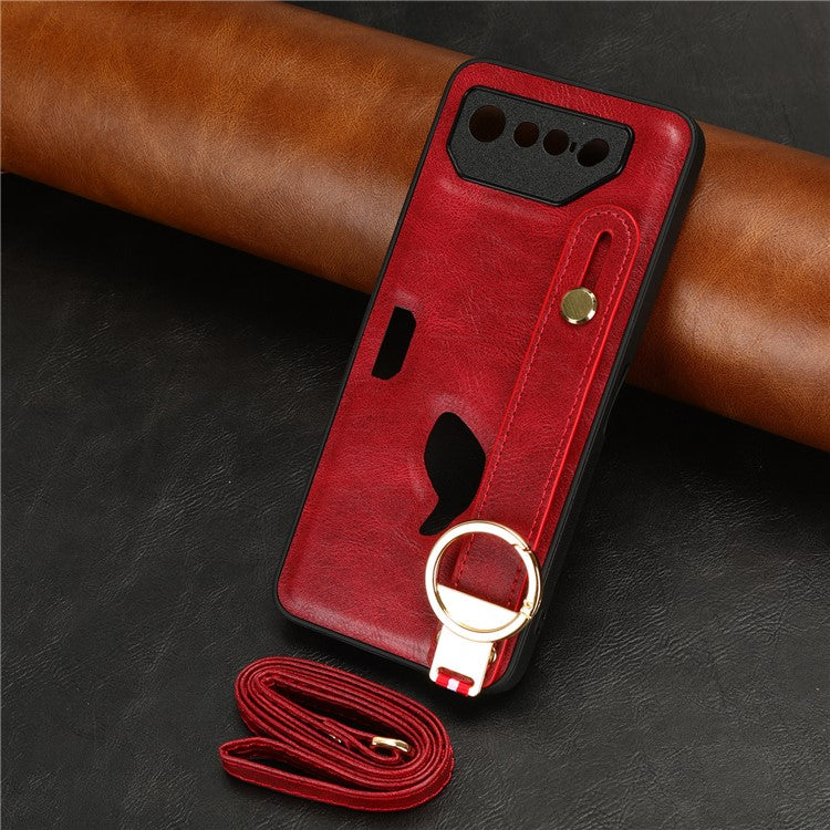 For Asus ROG Phone 7 5G Wristband Kickstand Phone Case PU Leather Coated PC+TPU Cover with Bottle Opener - Red