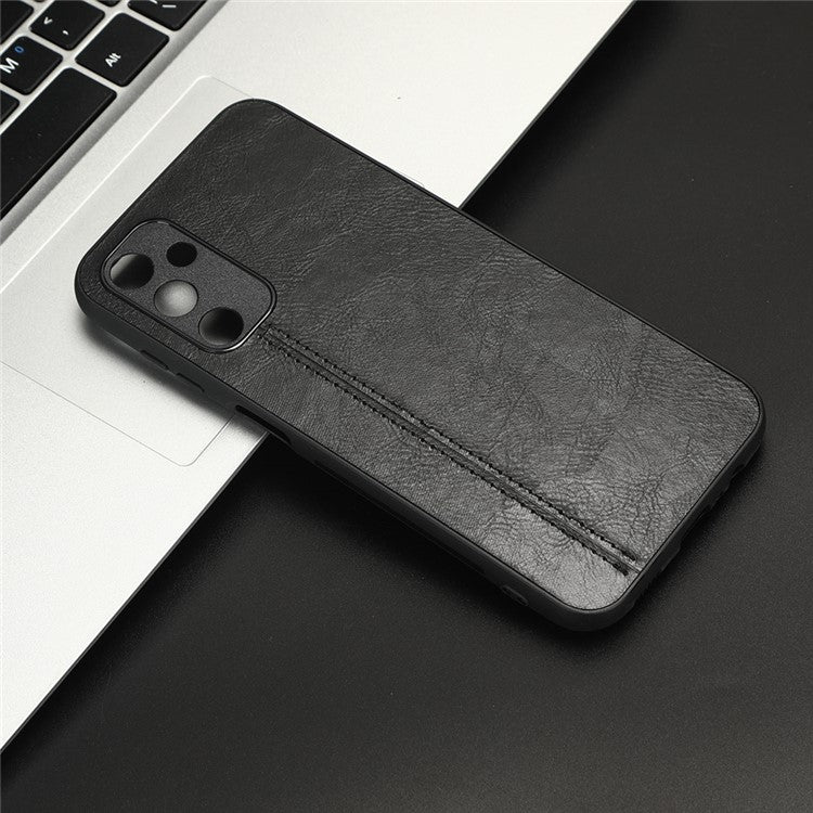 For Samsung Galaxy M14 5G Leather Coated TPU+PC Phone Case Cowhide Texture Anti-scratch Cover - Black
