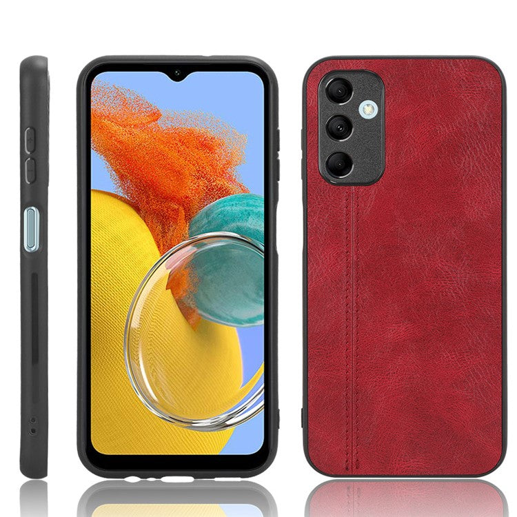 For Samsung Galaxy M14 5G Leather Coated TPU+PC Phone Case Cowhide Texture Anti-scratch Cover - Red